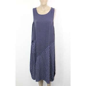 FROCCELLA Dress One Size Sleeveless Navy Lagenlook Art to Wear 100% Linen Italy